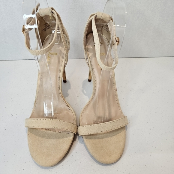 Lulus Stiletto Women's Size 8.5 Nude Vegan Suede Single Strap Heels Wedding - Picture 7 of 10